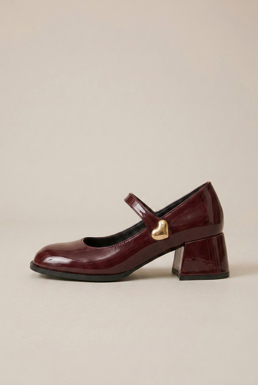 Women's Red Mary Jane Block Heel Shoes – Round Toe, Buckle Strap, Retro Slip-On Halloway Reed