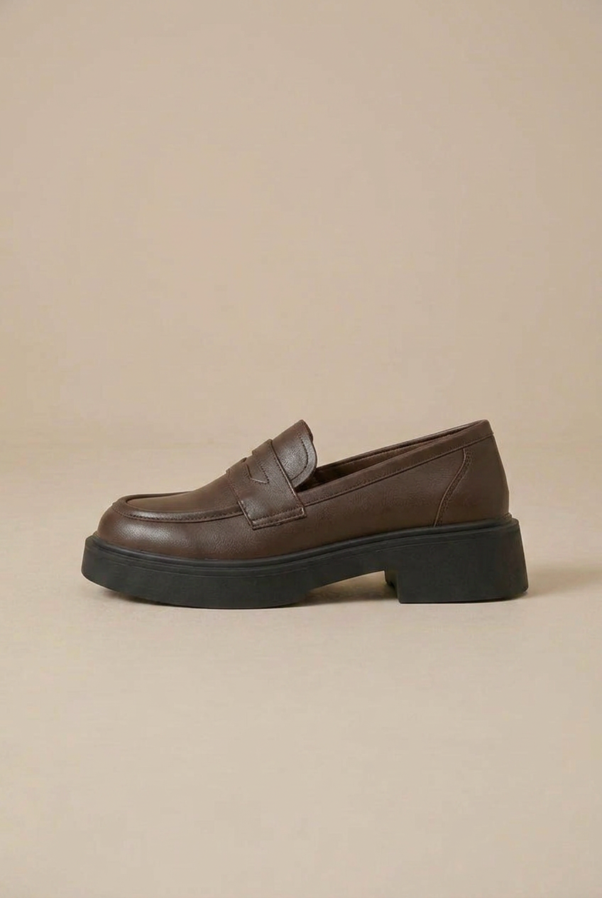 Women's Classic Cowhide Leather Loafers – British-Style Slip-On Casual Shoes, Round Toe, Mid-Heel Halloway Reed
