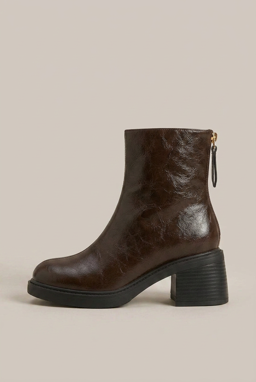 Women's Block Heel Ankle Boots – Square Toe Retro Back Zip Booties Halloway Reed