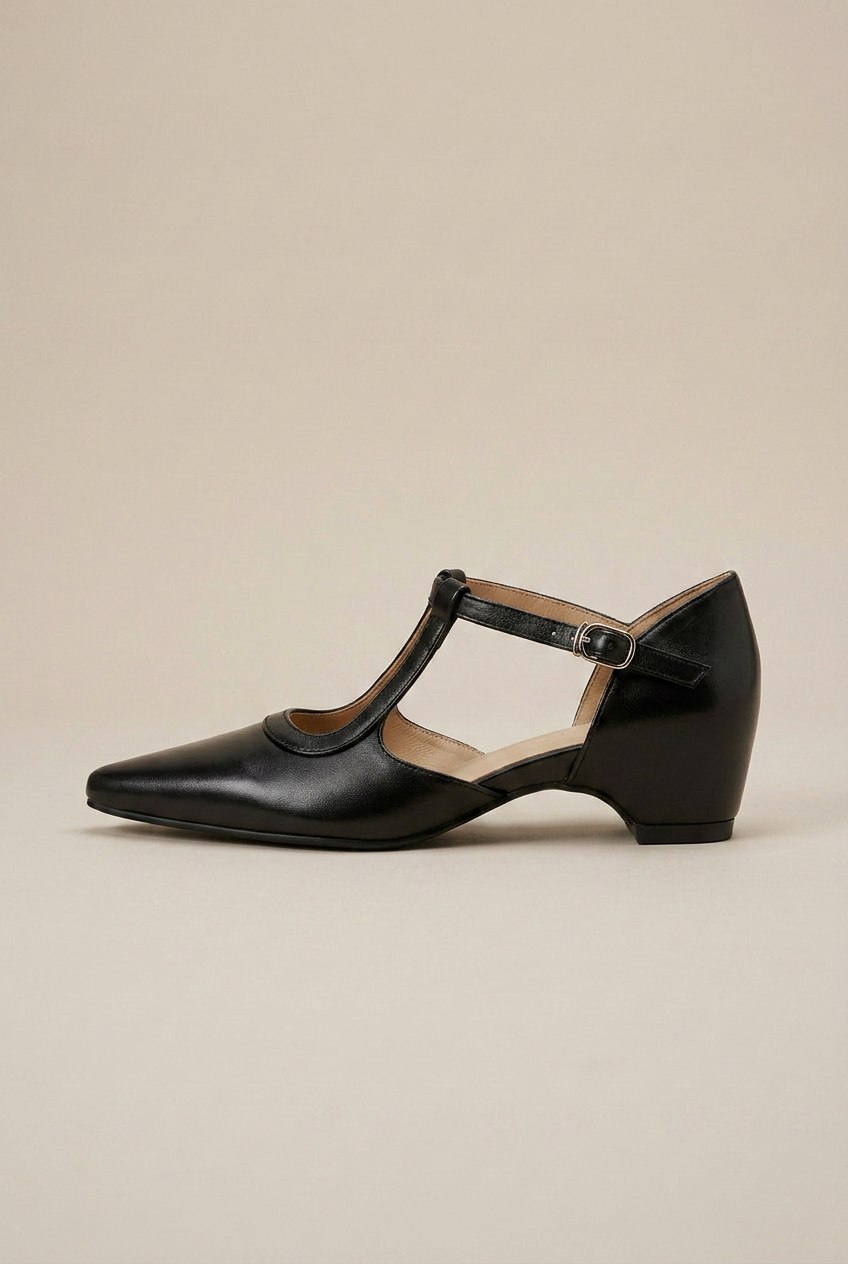 Ondine | Pointed Toe Mary Jane Shoes Women Soft Leather Strap Medium Heel