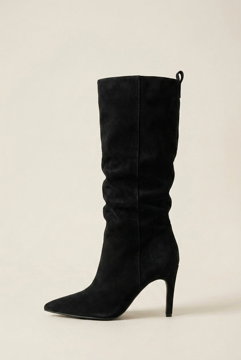Women's Pointed Toe Stiletto Knee-High Boots – Sleek Satin Finish Dress Heel Halloway Reed