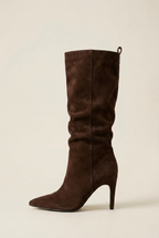 Women's Pointed Toe Stiletto Knee-High Boots – Sleek Satin Finish Dress Heel Halloway Reed