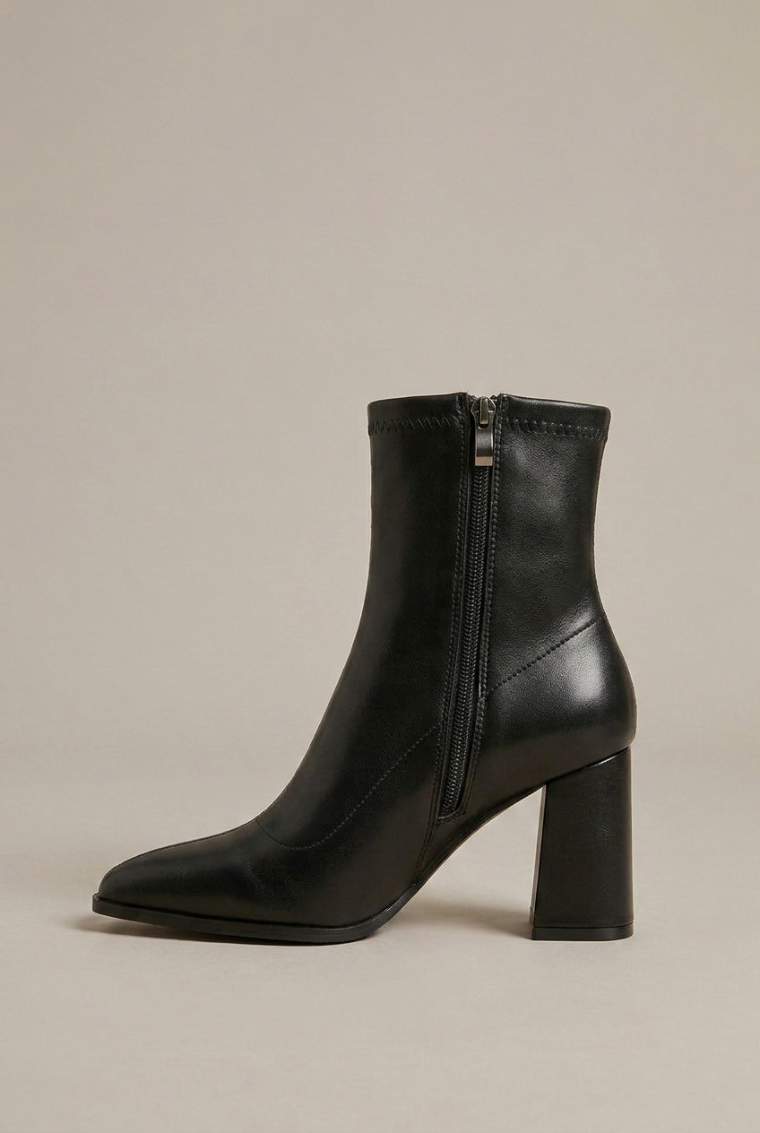 Women's Mid-Top PU Boots - Pointed Toe Back Zipper Thick Heel Halloway Reed