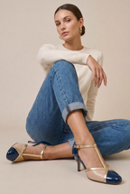Reine | Women's T-Strap High Heel Shoes Closed-Toe Buckle-Strap Ankle-Strap Dress Heels