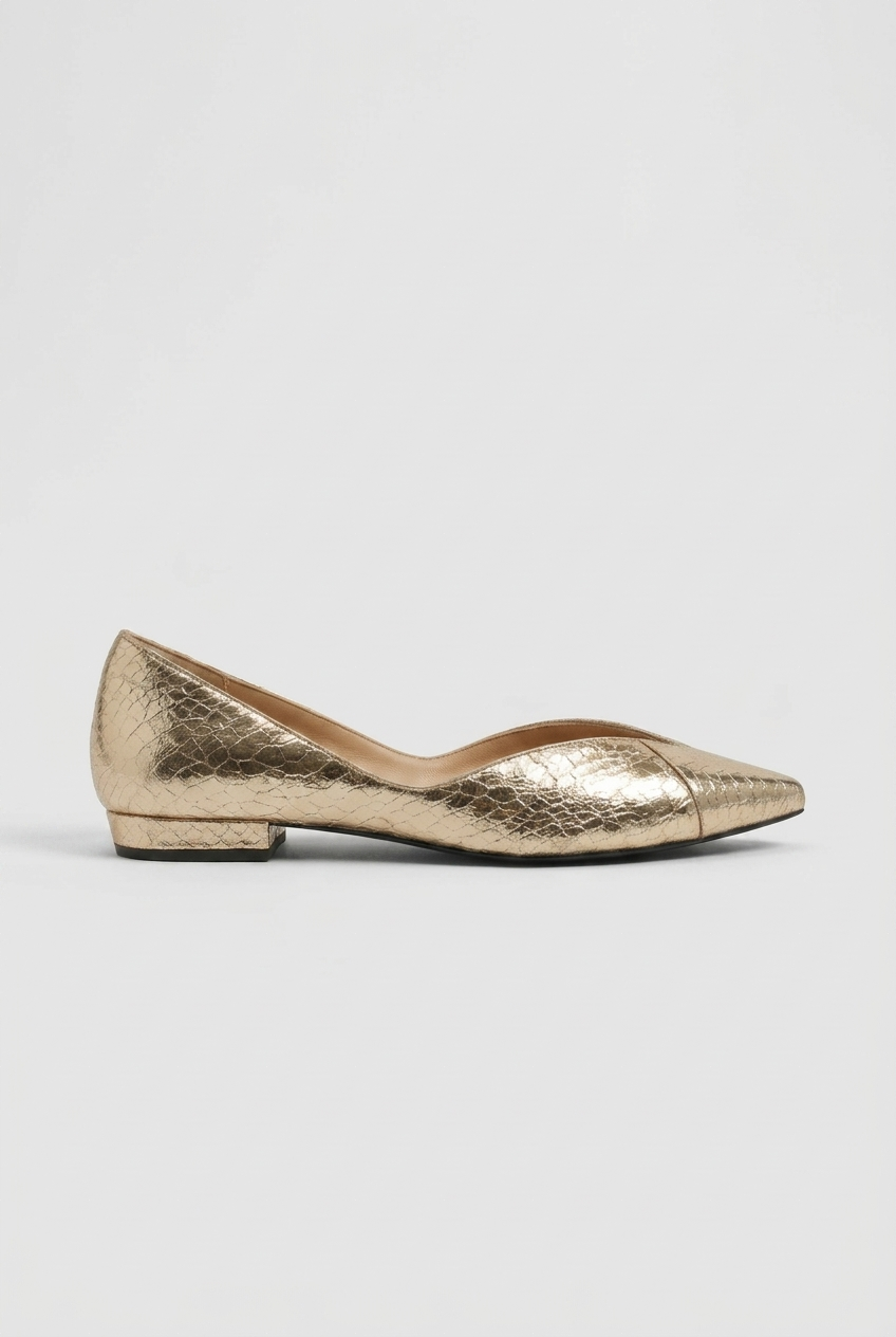 Nacre | Women's Pointed-Toe Ballet Flats Slip-On Snake-Print Leather Low-Cut Dress Flats