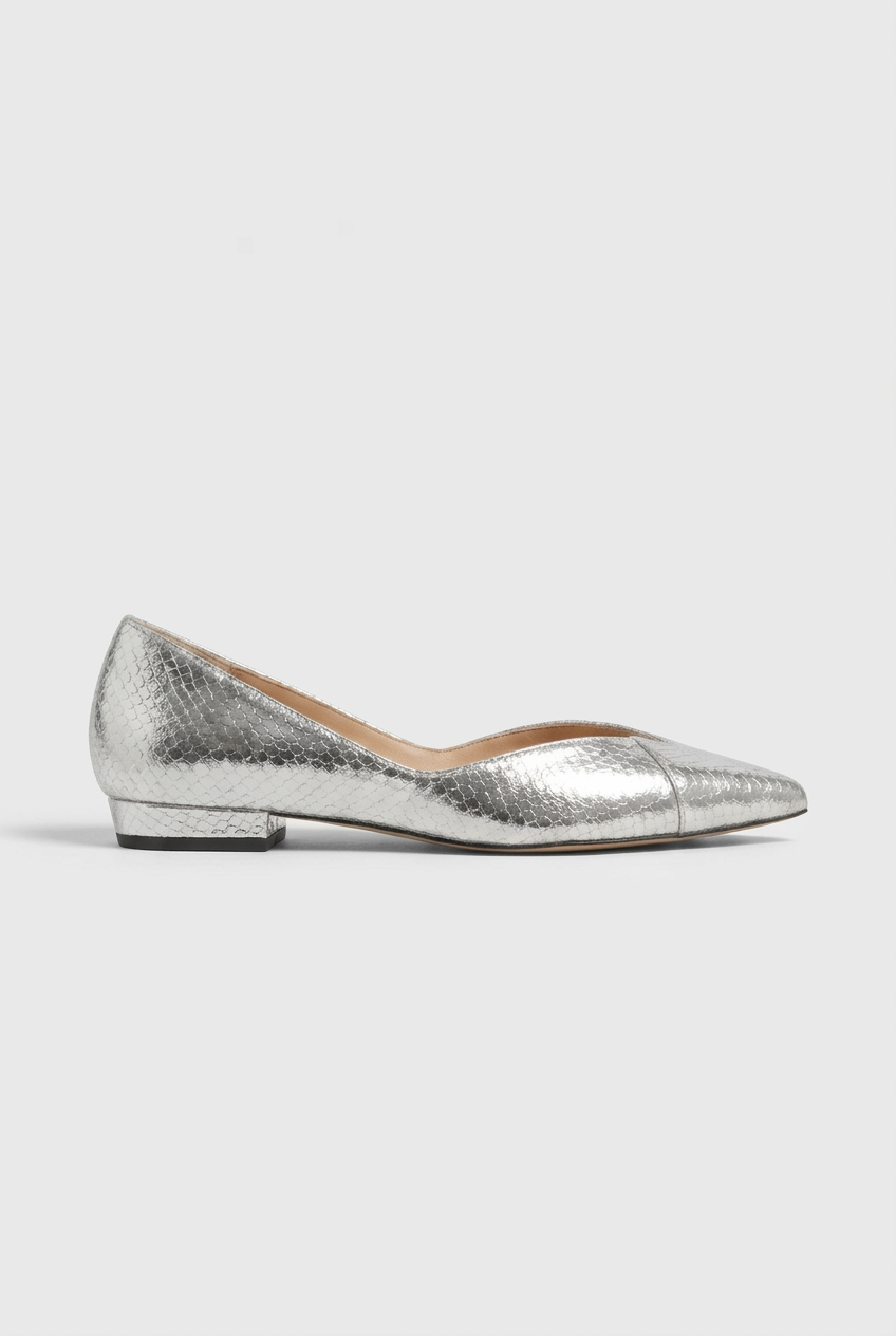 Nacre | Women's Pointed-Toe Ballet Flats Slip-On Snake-Print Leather Low-Cut Dress Flats