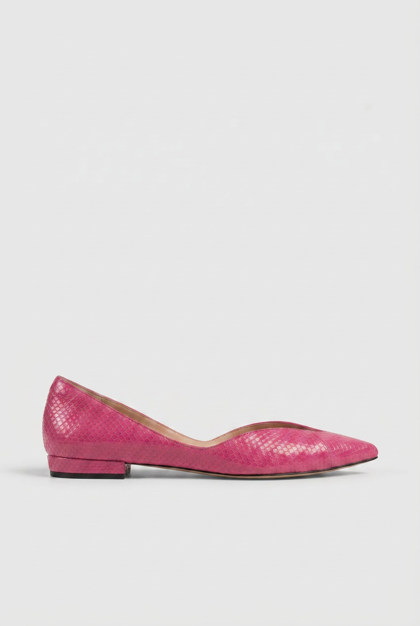 Nacre | Women's Pointed-Toe Ballet Flats Slip-On Snake-Print Leather Low-Cut Dress Flats