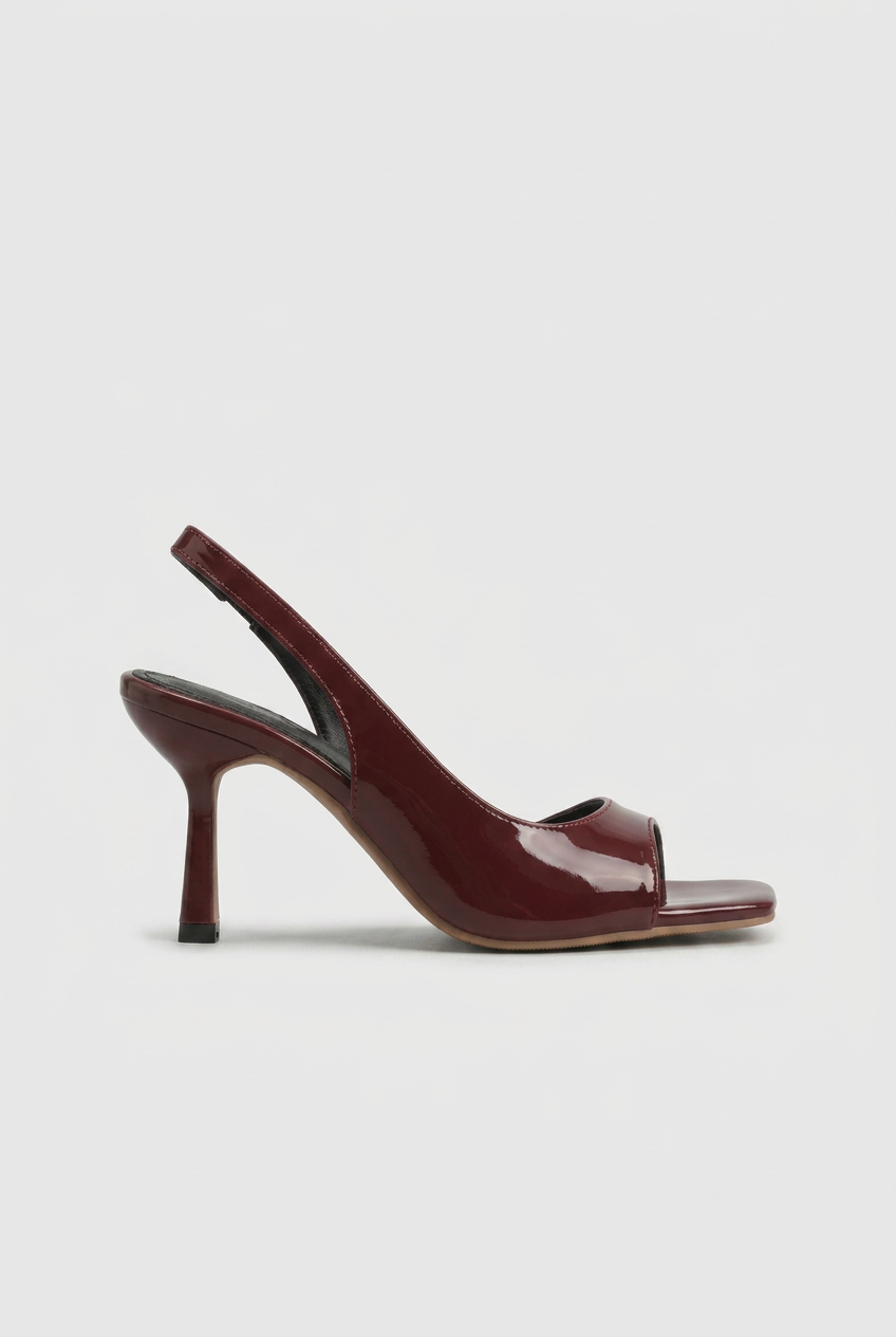 Reine | Women's Patent Slingback Sandals Square-Toe Stiletto-Heel Cutout Strappy Dress Heels