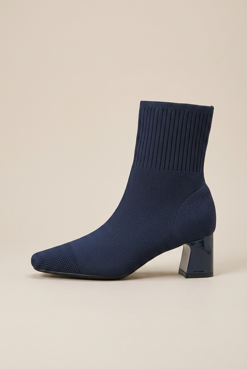 Ondine | Knitted Sock Boots Women Chunky Heel Square Toe Elastic Stretch