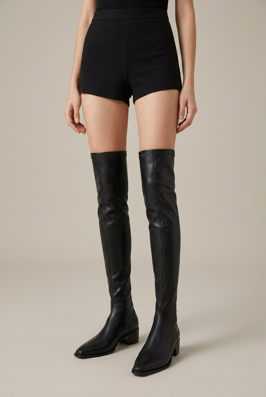 Reine | Women's Over-The-Knee Block Heel Boots – Pointed Toe Slip-On Tall Shaft Fashion Boots
