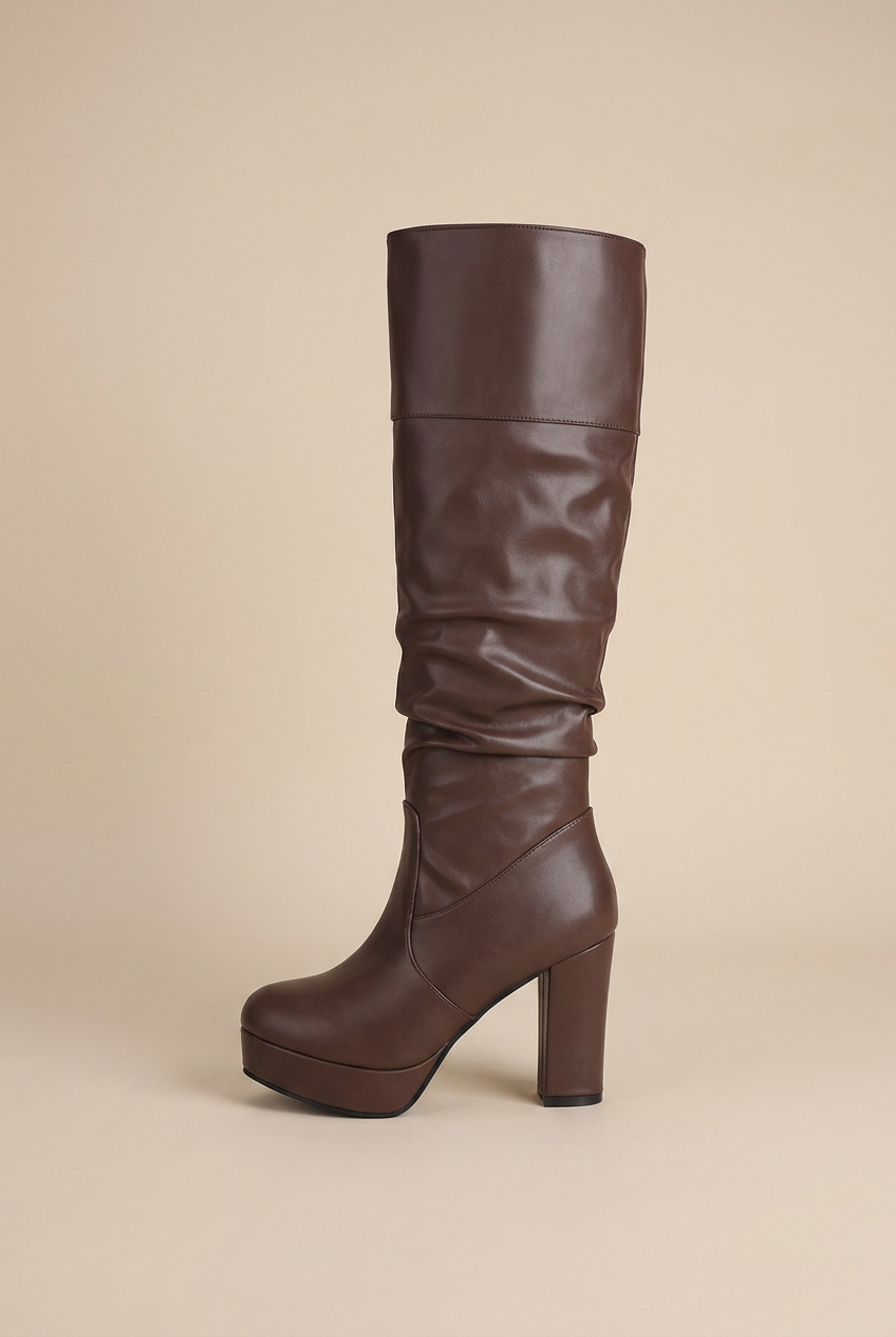 Reine | High Heel Platform Long Boots Knee-High Fleece-Lined Tall Boots