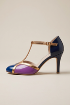 Reine | Women's T-Strap High Heel Shoes Closed-Toe Buckle-Strap Ankle-Strap Dress Heels