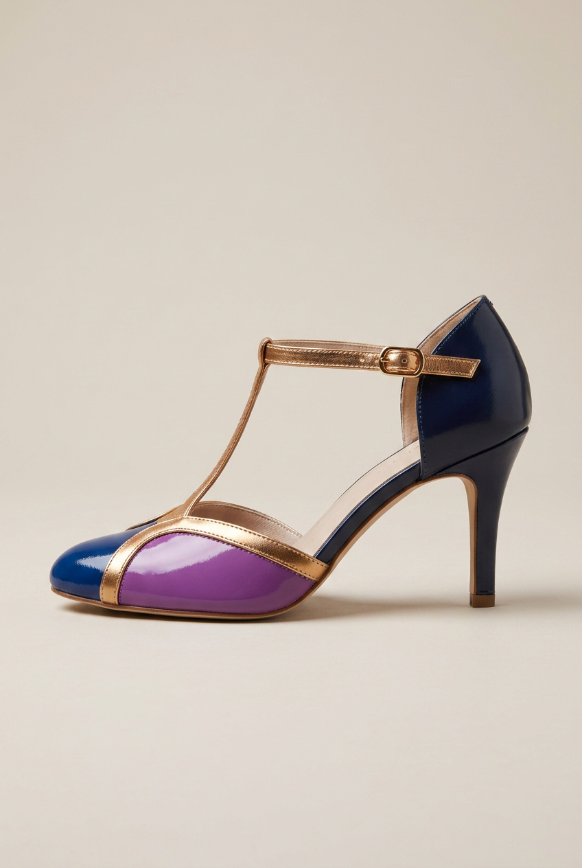 Reine | Women's T-Strap High Heel Shoes Closed-Toe Buckle-Strap Ankle-Strap Dress Heels