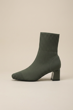 Ondine | Knitted Sock Boots Women Chunky Heel Square Toe Elastic Stretch