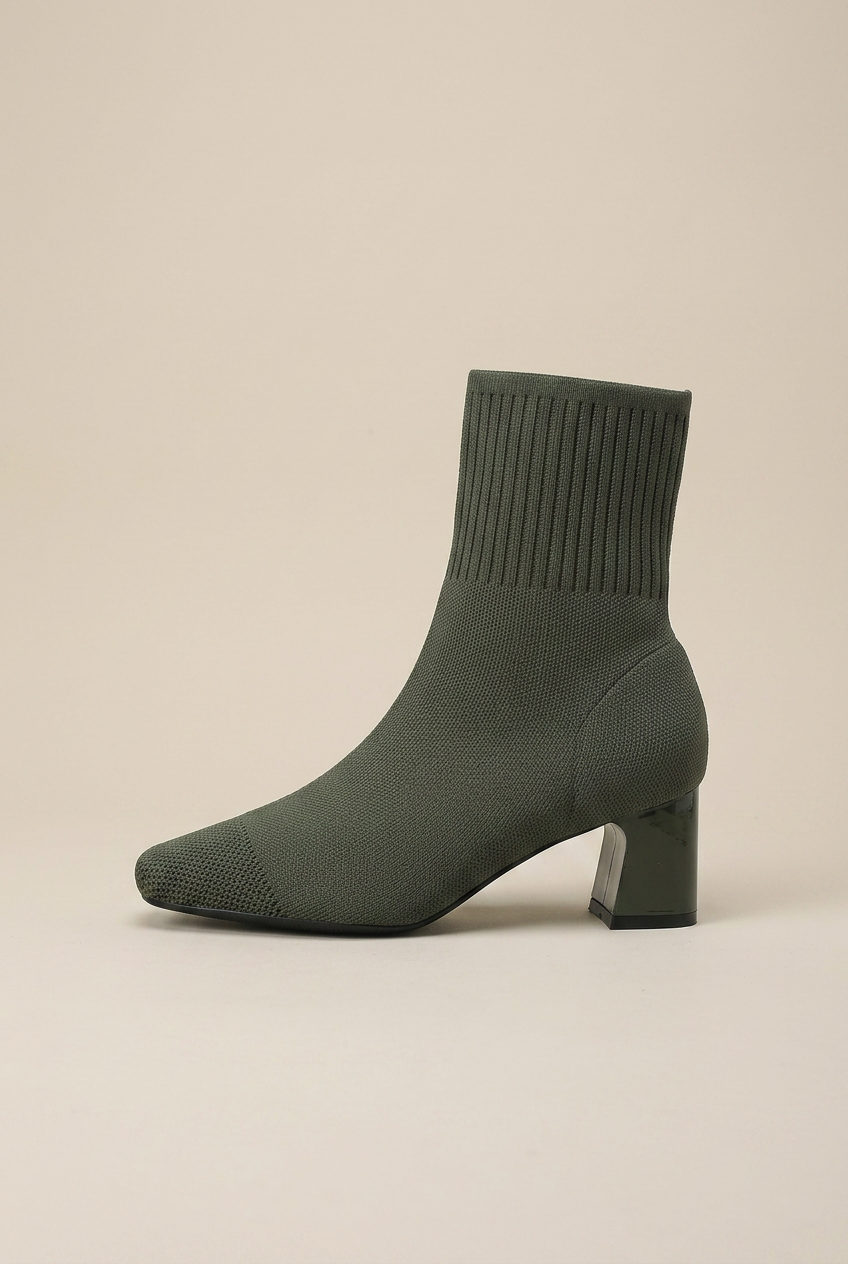 Ondine | Knitted Sock Boots Women Chunky Heel Square Toe Elastic Stretch