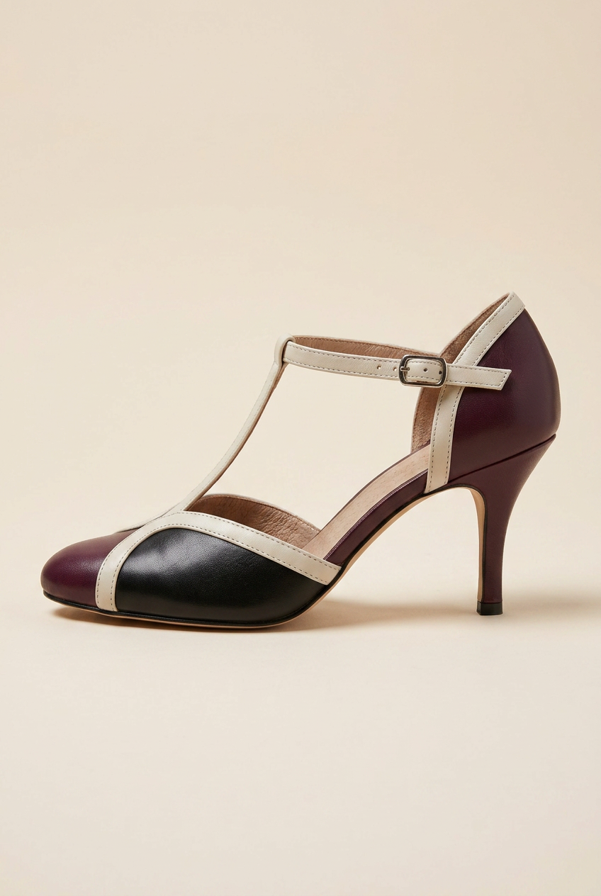 Reine | Women's T-Strap High Heel Shoes Closed-Toe Buckle-Strap Ankle-Strap Dress Heels