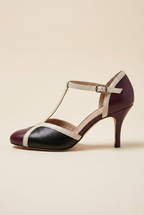 Reine | Women's T-Strap High Heel Shoes Closed-Toe Buckle-Strap Ankle-Strap Dress Heels