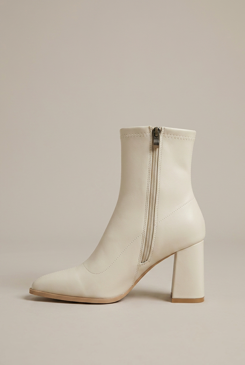 Women's Mid-Top PU Boots - Pointed Toe Back Zipper Thick Heel Halloway Reed