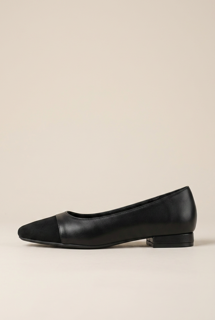 Ondine | Women's Leather Flat Shoes Square-Toe Block-Heel Slip-On Casual Office Shoes
