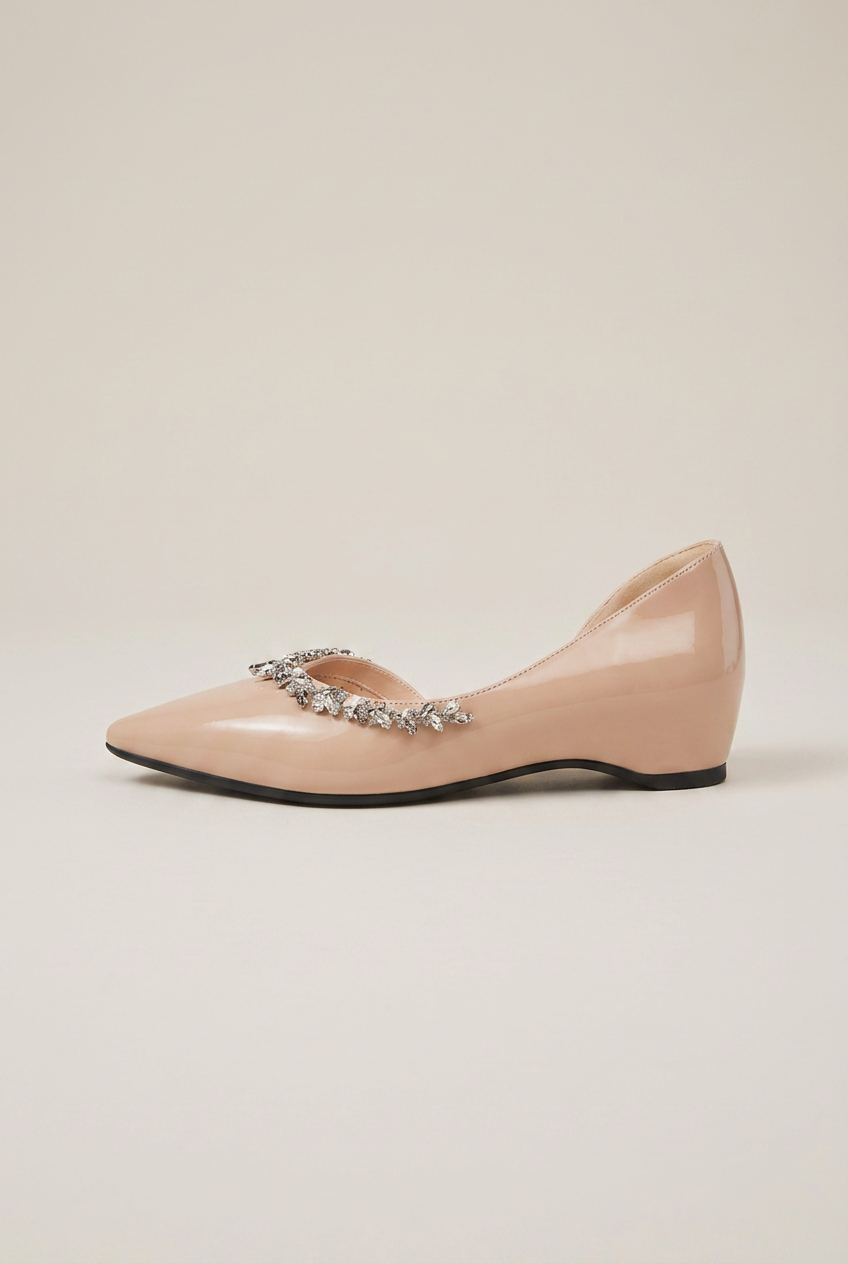 Ondine | Women's Pointed-Toe Shoes Rhinestone Side-Cutout Slip-On Hidden-Heel Dress Flats