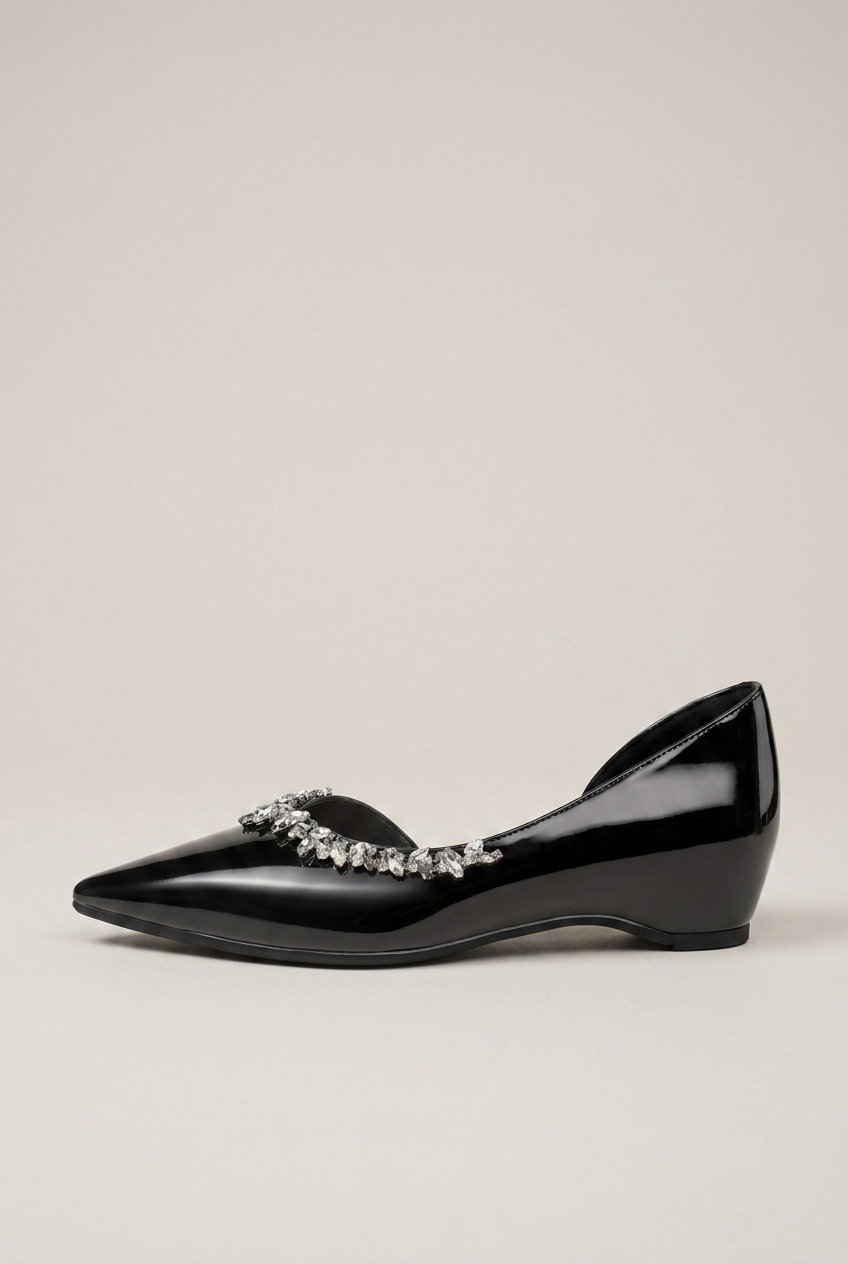 Ondine | Women's Pointed-Toe Shoes Rhinestone Side-Cutout Slip-On Hidden-Heel Dress Flats