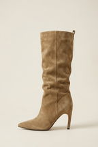 Women's Pointed Toe Stiletto Knee-High Boots – Sleek Satin Finish Dress Heel Halloway Reed