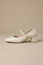 Ondine | Women's Mary Jane Shoes Square-Toe 5cm Block-Heel Buckle-Strap Leather Heels