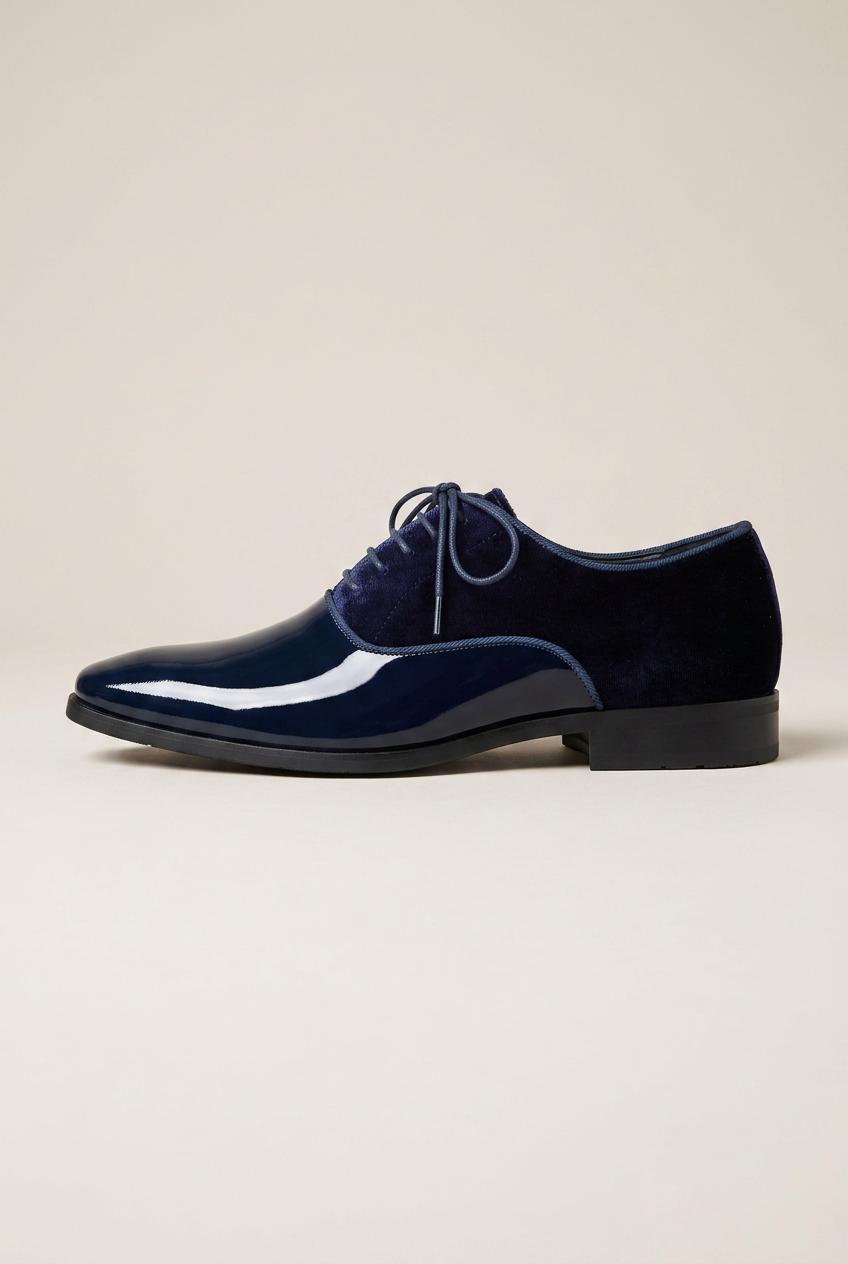 Bastion | Men's Leather Lace-Up Oxford Shoes Almond-Toe Contrast-Panel Business-Casual Dress Shoes