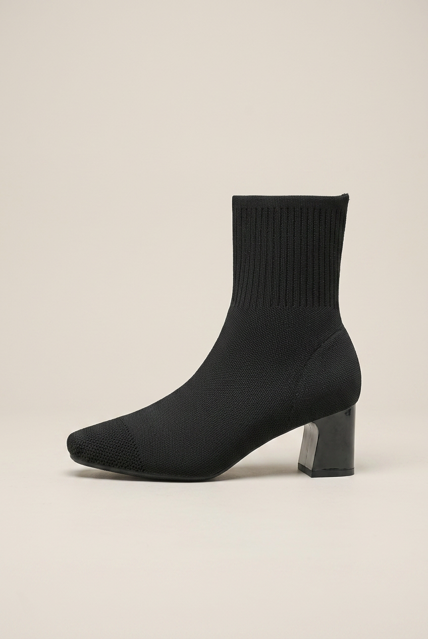 Ondine | Knitted Sock Boots Women Chunky Heel Square Toe Elastic Stretch