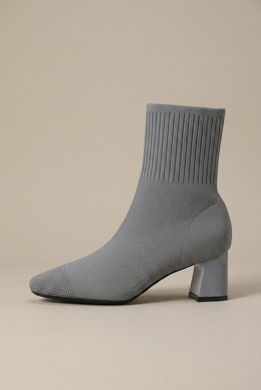 Ondine | Knitted Sock Boots Women Chunky Heel Square Toe Elastic Stretch