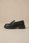 Women's Classic Cowhide Leather Loafers – British-Style Slip-On Casual Shoes, Round Toe, Mid-Heel Halloway Reed