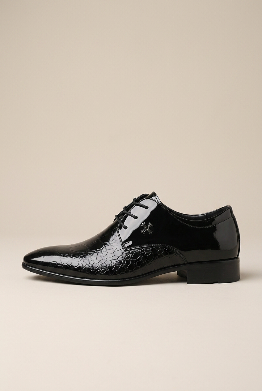 Bastion | Men's Leather Lace-Up Oxford Dress Shoes Pointed-Toe High-Gloss Business-Casual Formal Shoes