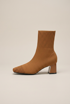 Ondine | Knitted Sock Boots Women Chunky Heel Square Toe Elastic Stretch