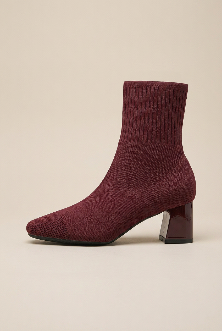 Ondine | Knitted Sock Boots Women Chunky Heel Square Toe Elastic Stretch
