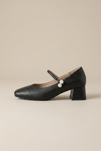 Ondine | Women's Mary Jane Shoes Square-Toe 5cm Block-Heel Buckle-Strap Leather Heels