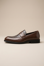 Apollo | Men's Crocodile Embossed Penny Loafers Slip-On Leather Round-Toe Dress Shoes