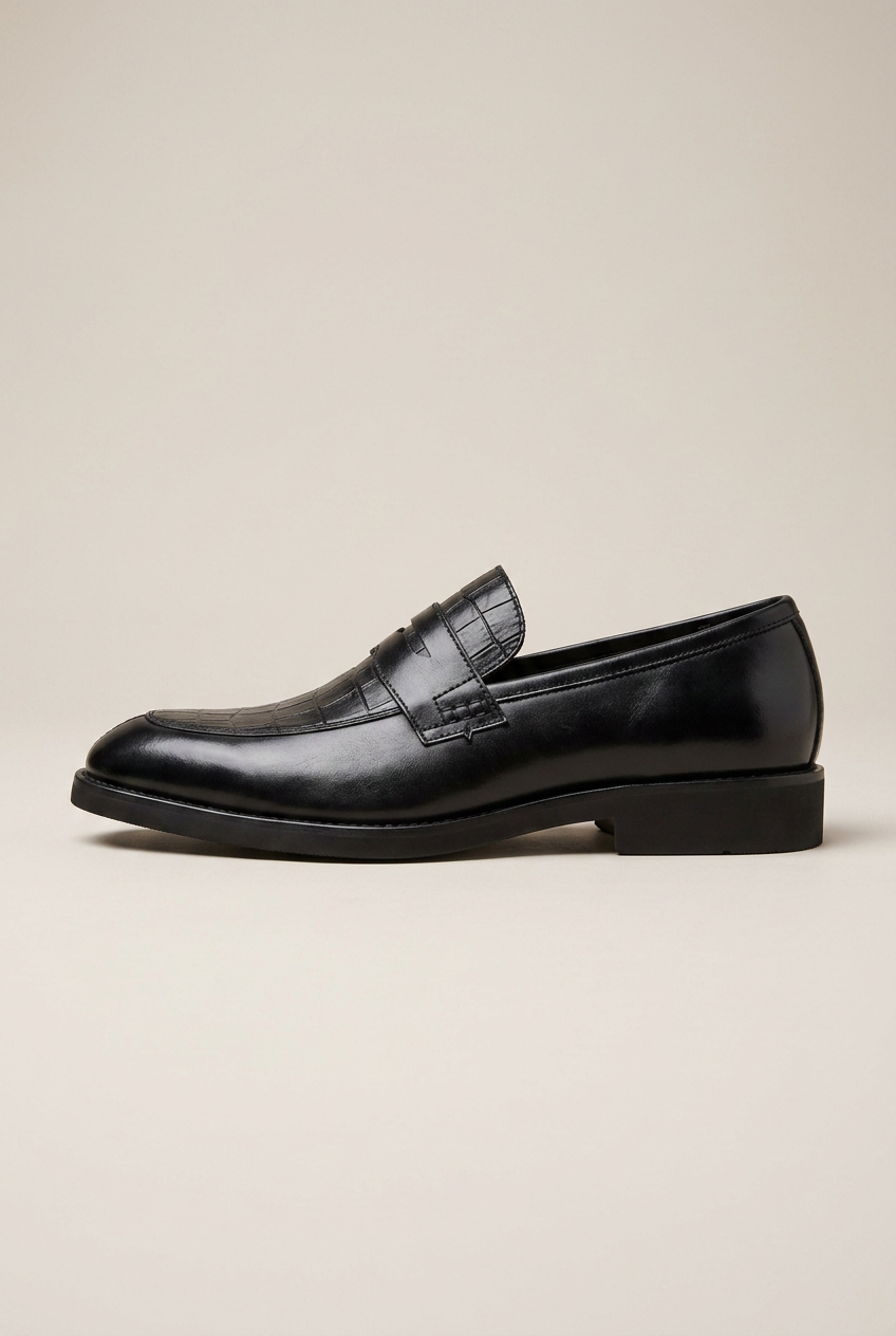 Apollo | Men's Crocodile Embossed Penny Loafers Slip-On Leather Round-Toe Dress Shoes