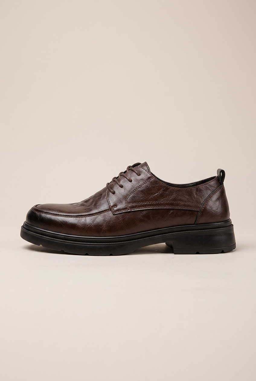 Repere | Men's Genuine Leather Derby Shoes Brown Business-Casual Round-Toe Dress Shoes