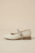 Women's Sheepskin Mary Jane Shoes – Rhinestone Accent, Square Toe, Low Block Heel Halloway Reed