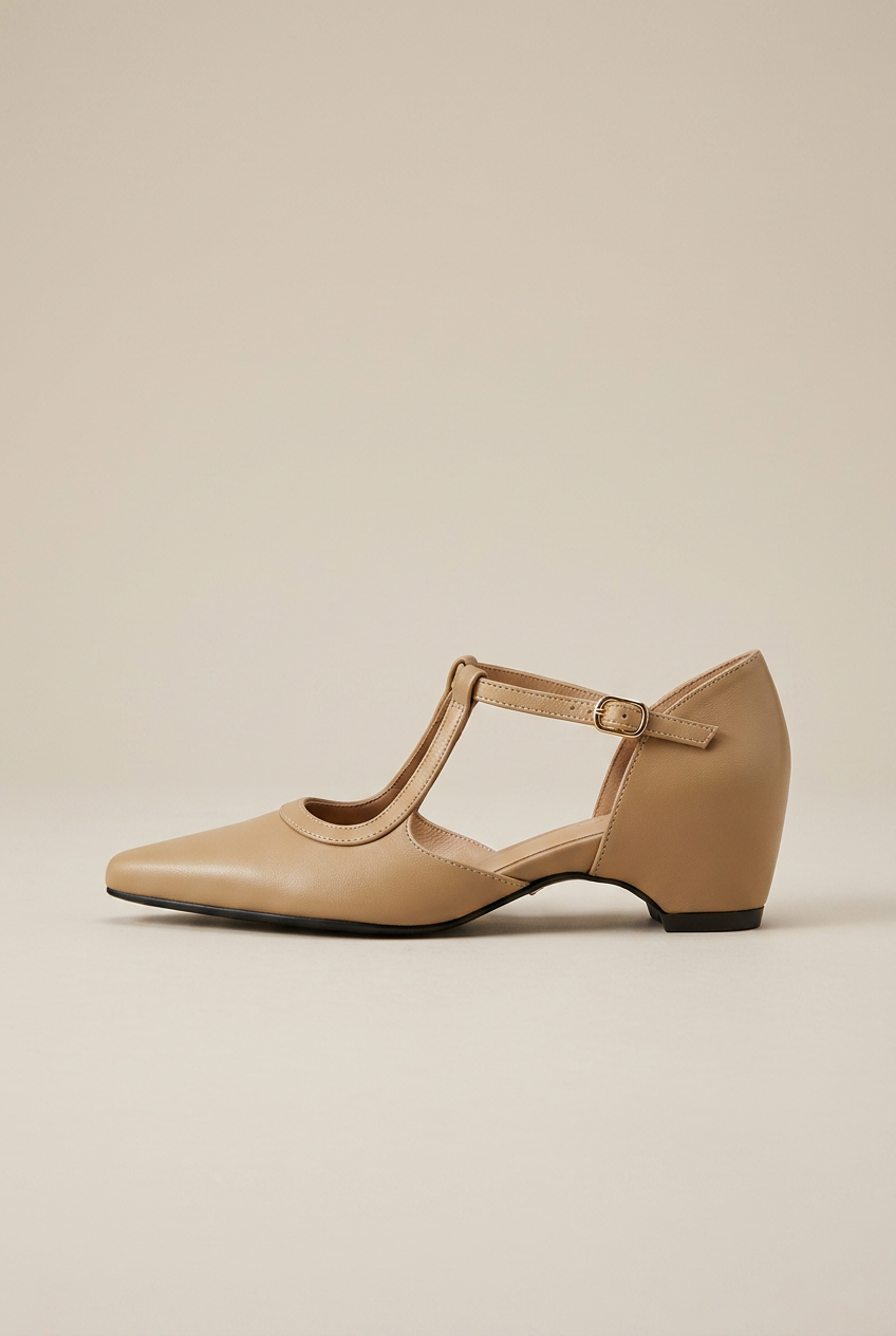Ondine | Pointed Toe Mary Jane Shoes Women Soft Leather Strap Medium Heel