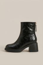 Women's Block Heel Ankle Boots – Square Toe Retro Back Zip Booties Halloway Reed