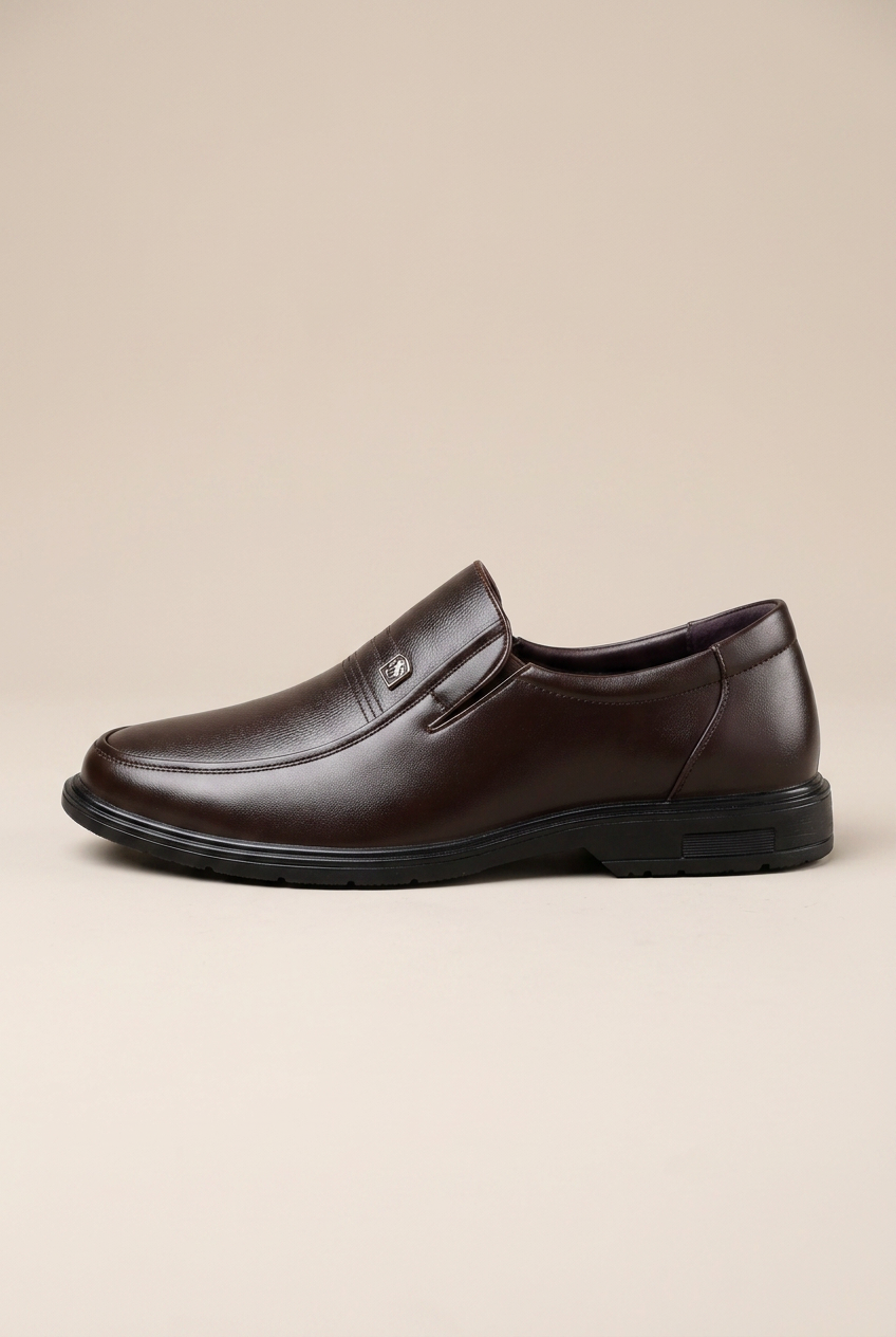 Facette | Men's Genuine Leather Slip-On Shoes Brown Business-Casual Round-Toe Dress Shoes